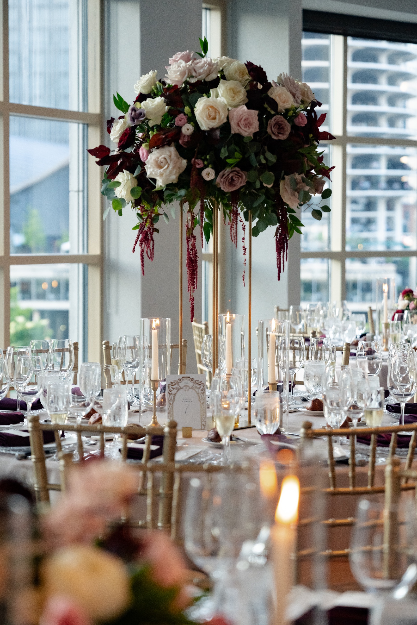 Shani and Kevin wedding reception centerpiece and design detail